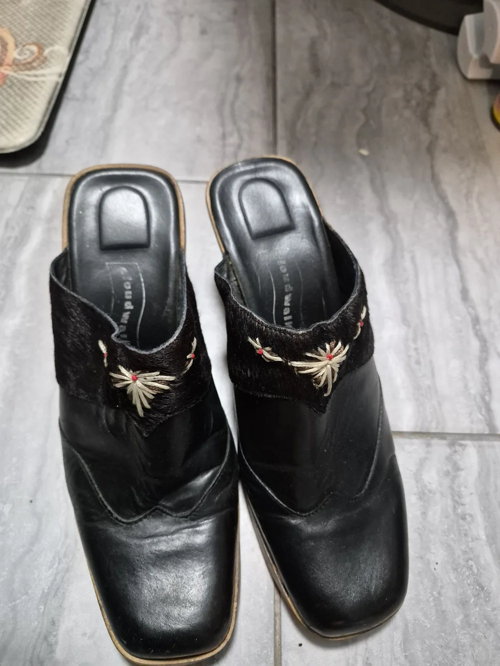 Cloudwalkers Planet Black Leather Mules Western Wooden-Heel Slip-On SZ 9M - Picture 2 of 16